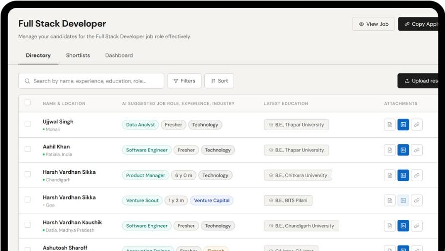 Zariya recruiter dashboard